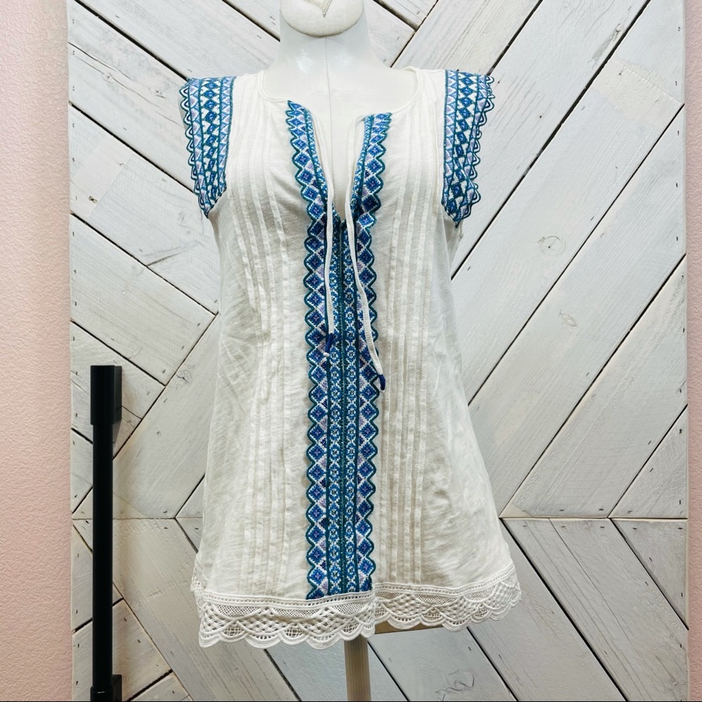 Anthropologie White Embroidered Tank